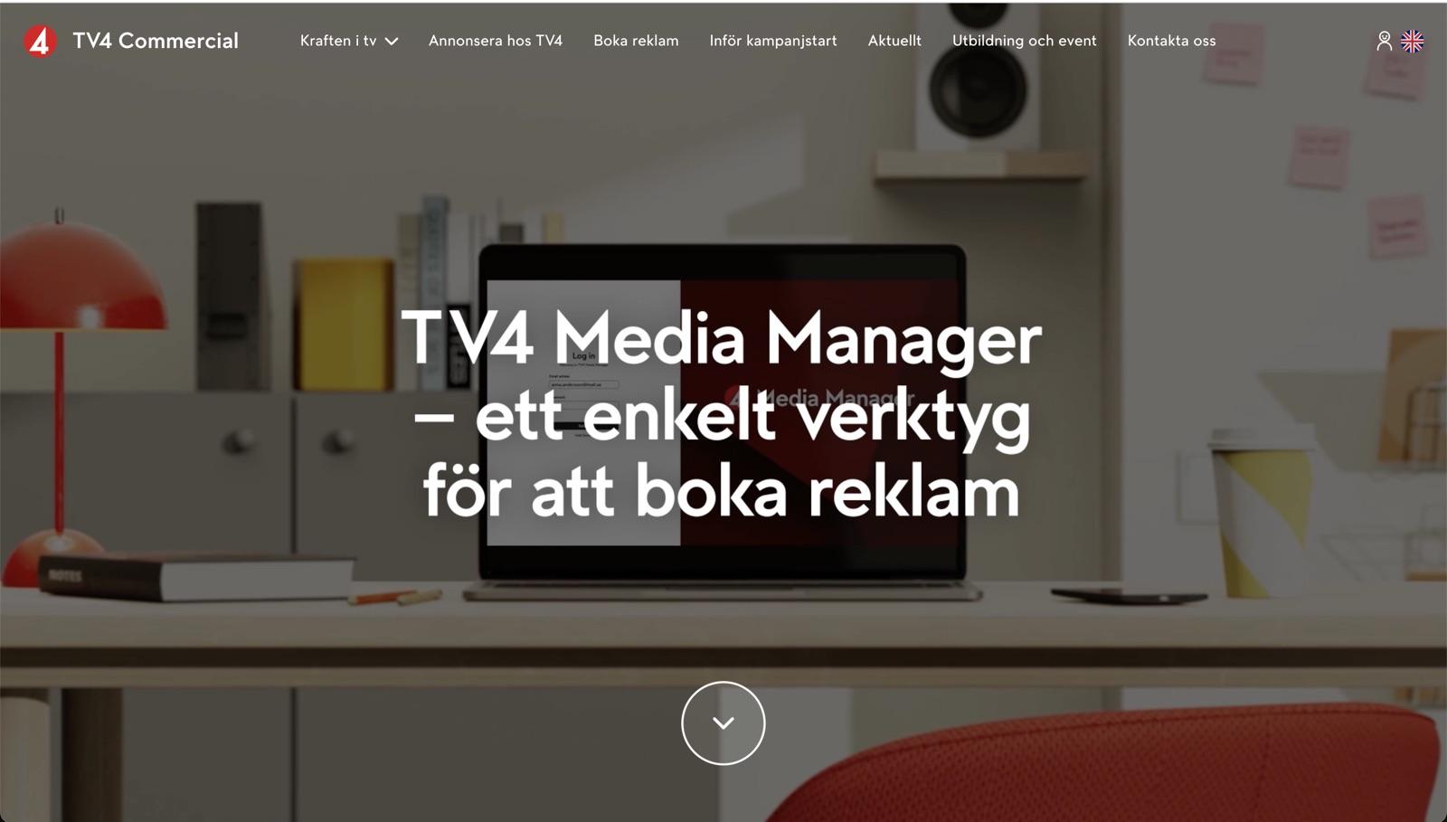 Skärmbild av TV4 Commercials — ett CMS-system för hantering av kommersiella samarbeten på TV4.