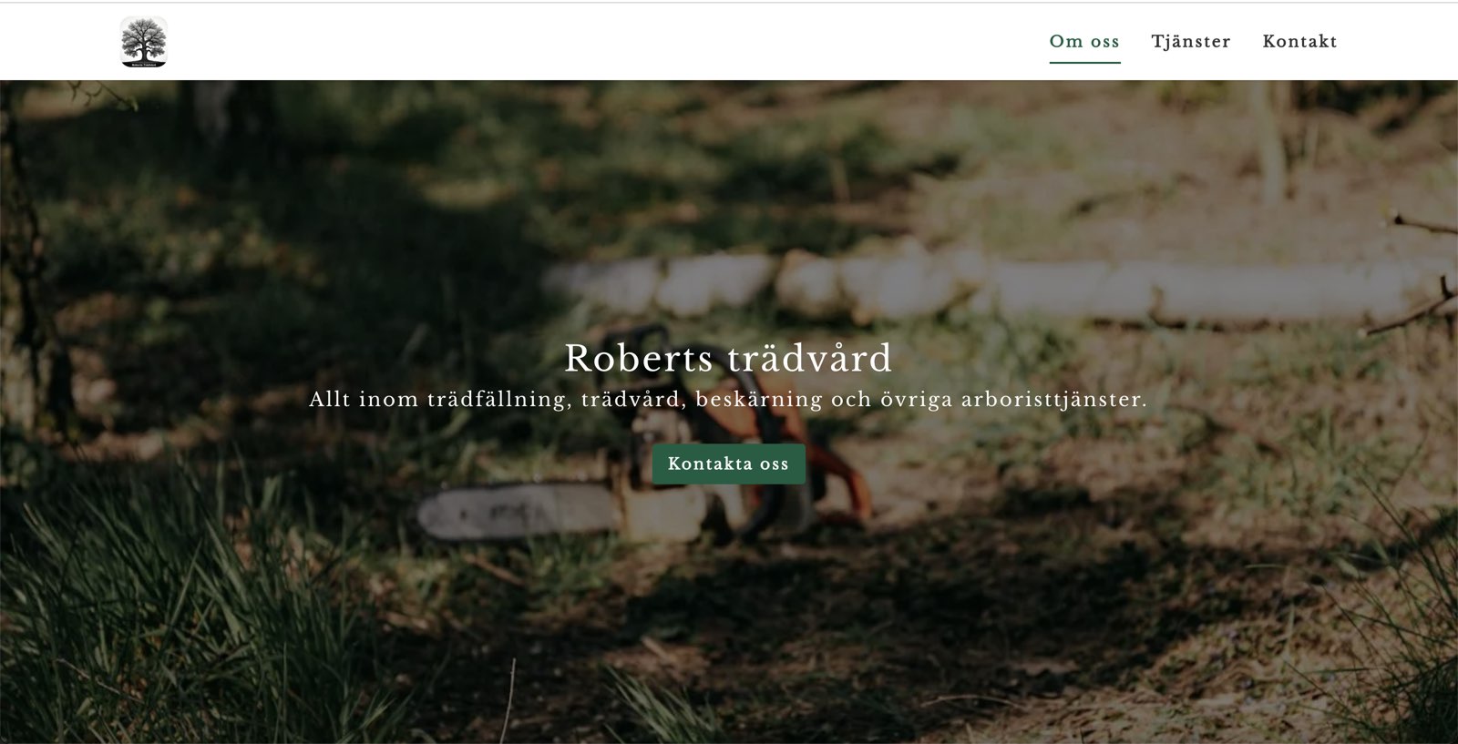 Skärmbild av Roberts Trädvård — en modern och responsiv webbplats för en arboristverksamhet i Göteborg.